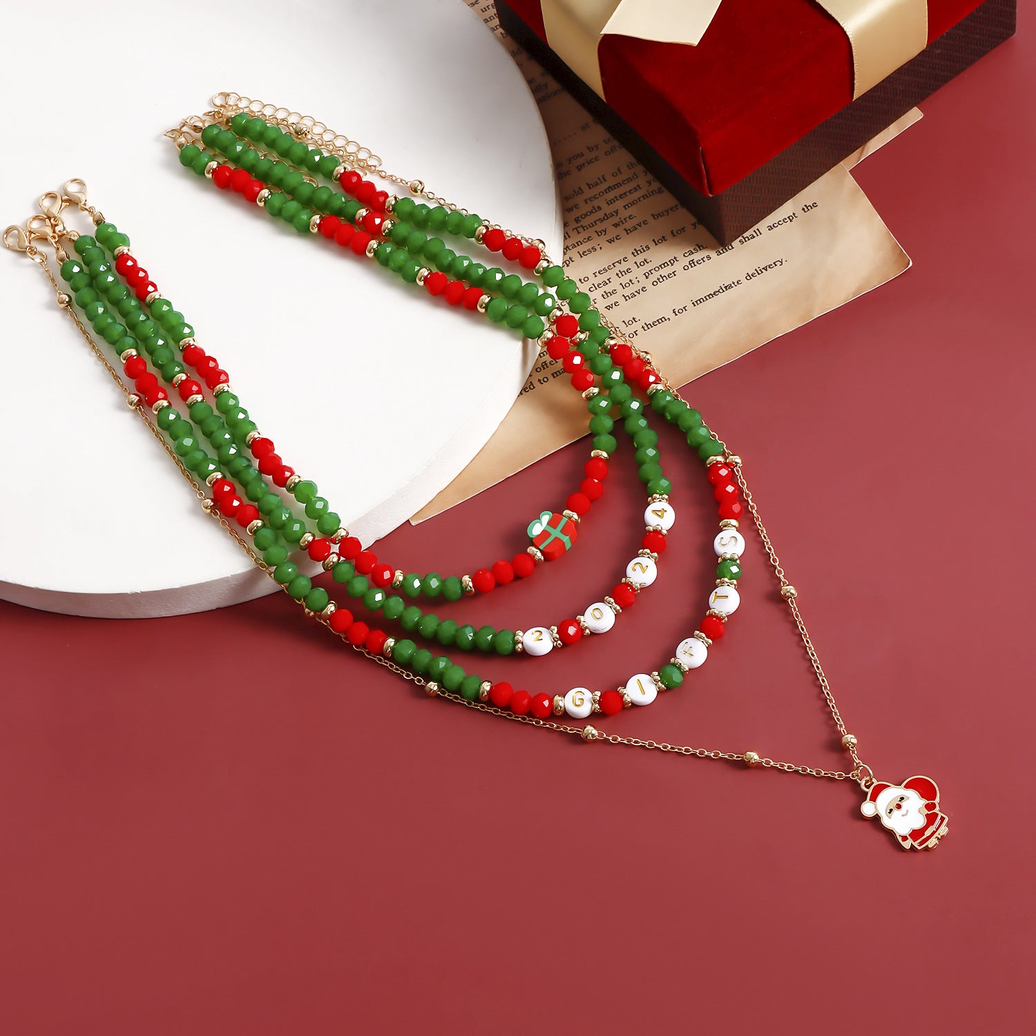 Wholesale Christmas Snowman Elk Imitation Crystal Necklace Set Sweater Chain